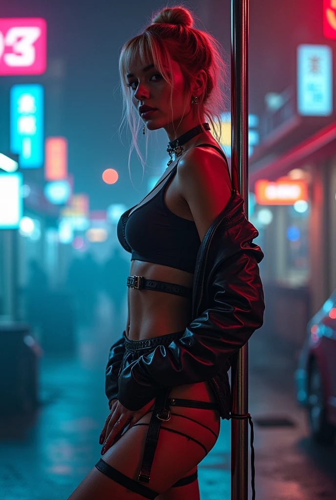 Cyberpunk style pole dancer。