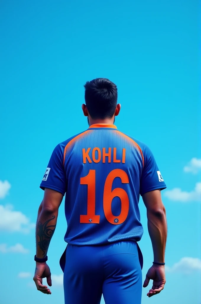 From back side full sky blue,king kohli name indian cricket jersey