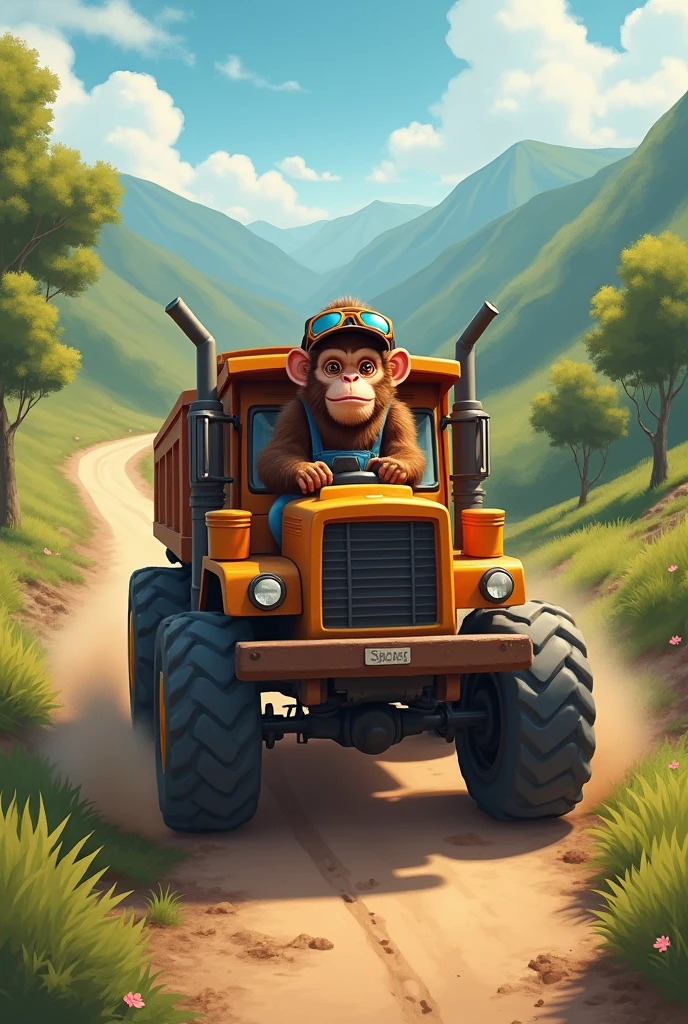 Monkey driving truck