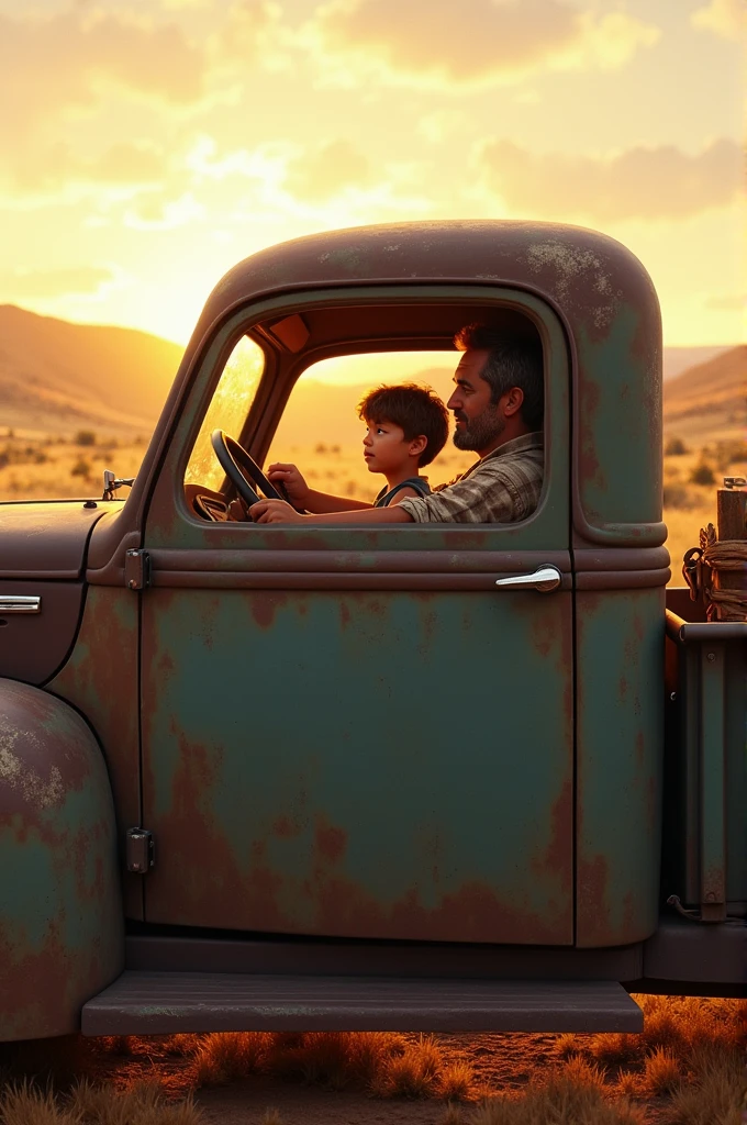 Father and son in the truck al