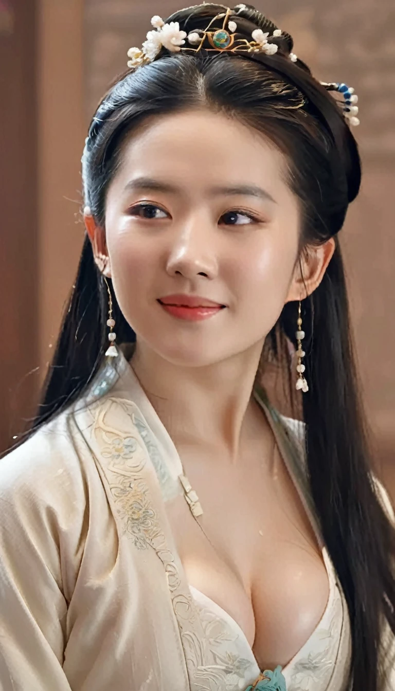 (hyperrealistic), (illustration), (high resolution), (8K), (extremely detailed), (best illustration), (best quality), (ultra-detailed), (masterpiece), (wallpaper), (photorealistic), (natural light), (1girl:1.52), (solo:1.51), (beautiful detailed eyes), (detailed beautiful face), (high detailed realistic skin texture), (anatomically correct), (high detailed realistic hair), (caramel hair:1.35), (heterochromic eyes), (detailed eyes), (black eyes:1.37), (sparkling eyes), (realistic huge breasts:1.57), (slender abs), (dynamic modelling pose), (closed tiny mouth:1.3), (concentrated expression), ((fullbody:1.56)), Luxurious Empress of the Chinese Court in the Qing Dynasty The background of this perverted and erotic woman wearing a crown and tying her hair in a knot on both sides (pornographic pose) in a luxurious Chinese court of the Qing Dynasty is the Empress of the Chinese Court in the Qing Dynasty. The setting is a luxurious room, shoulders, She stands in full view, nude, naked, smile