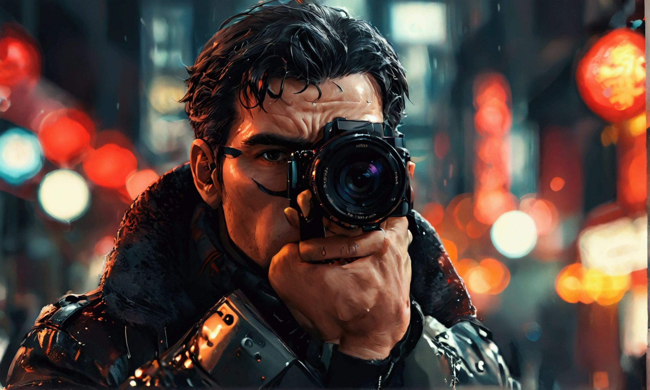 a spy man with a camera,8k ultra hd image, hyper detailed skin,manga style art,manga style art,manga style art,manga style art