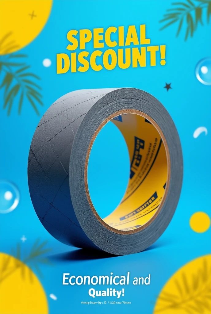 - Blue background with yellow accents to attract attention.
- "Economical and Quality!" as an interesting slogan.
- Image of duct tape with large writing "Special Discount!".
- Add store or brand logo at the bottom.