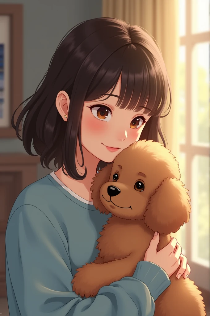 20-year-old woman(Semi-long inward curled bangs 3:7 split、The clothes are light blue)and、Draw a brown toy poodle。
女の子andトイプードルが仲良さそうにしていてほしい。