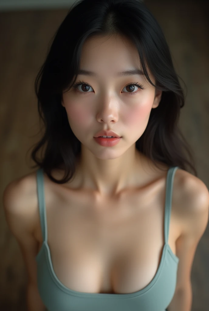 realistic photo, 25 year old Japanese woman, tank top, erode nipple looking at the camera, from above, detailed face and body, natural lighting, high resolution, photorealistic, (best quality,8k,high res,masterpiece:1.2),ultra-detailed,(realistic, photorealistic,photo-realistic:1.37), realistic skin texture, detailed eyes, and lips, beautifully detailed face, long eyelashes, smooth skin, natural body shape