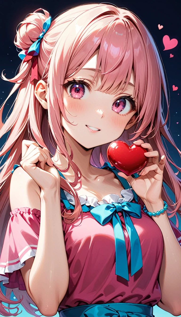 Smiling girl、heart、pink