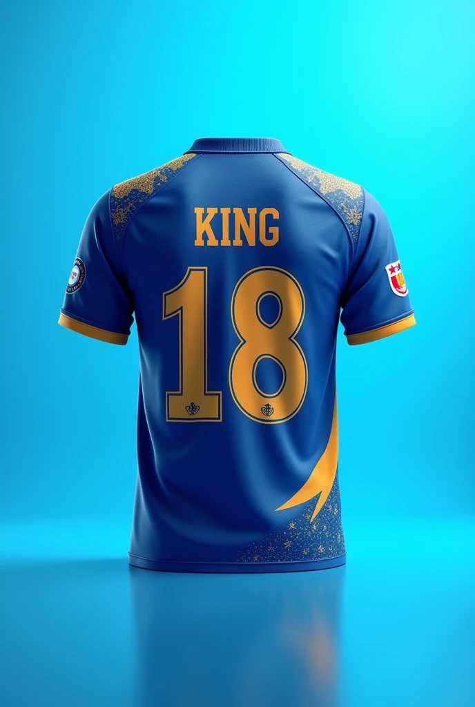 From back side full sky blue, KING name indian cricket jersey with 18 number