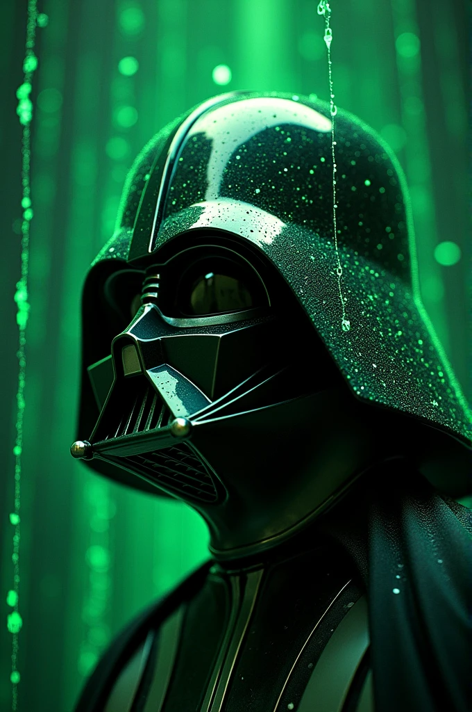 Darth Vader helmet in green matrix code
