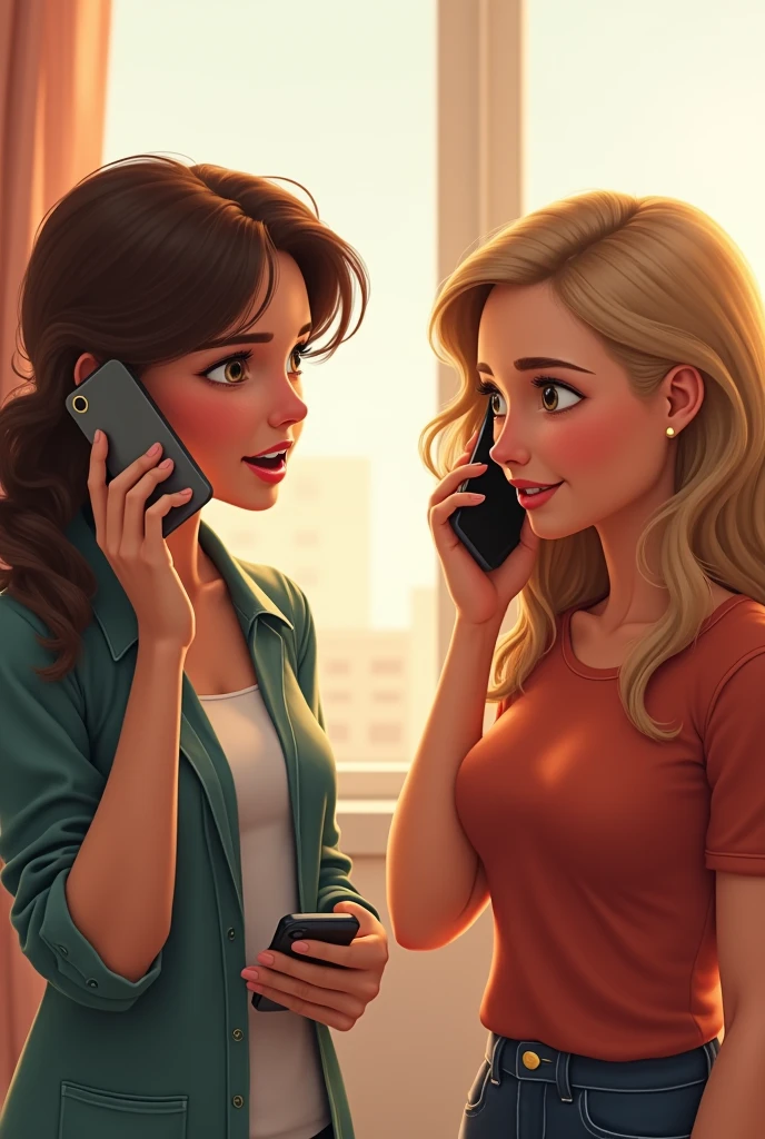 Then the scene changes and they appear talking on the phone and say we're going to the movies on Saturday as usual but the other says I can't, I have work to do with my team.