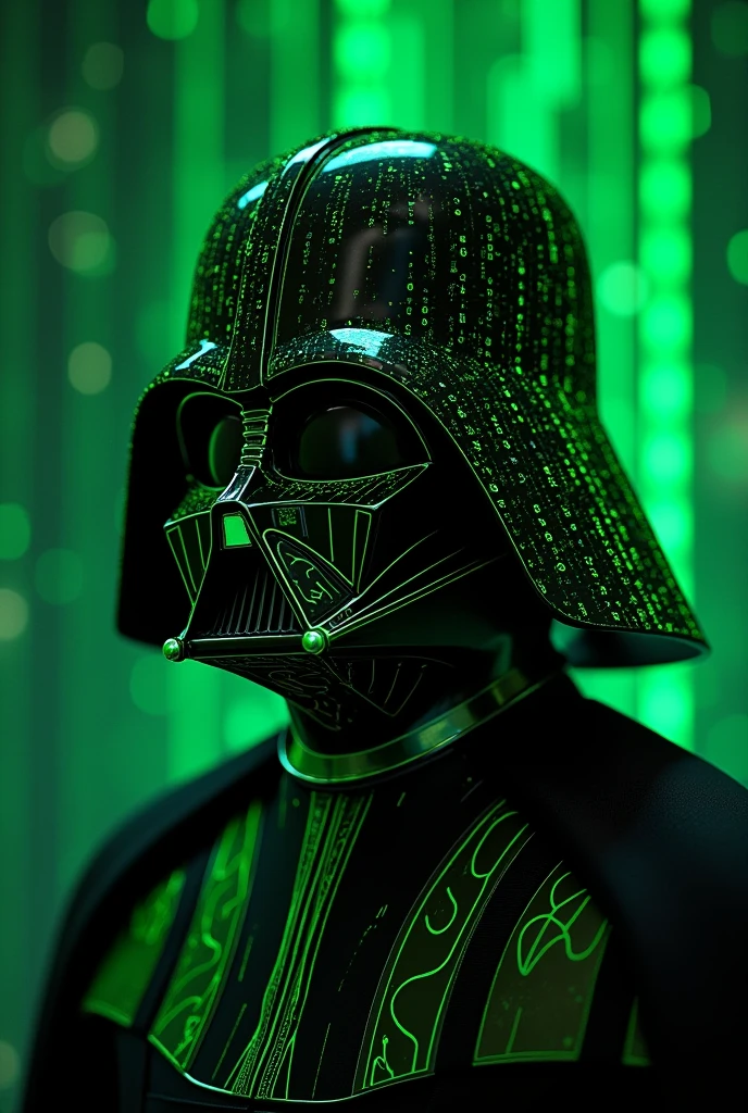Darth Vader helmet made in green matrix code