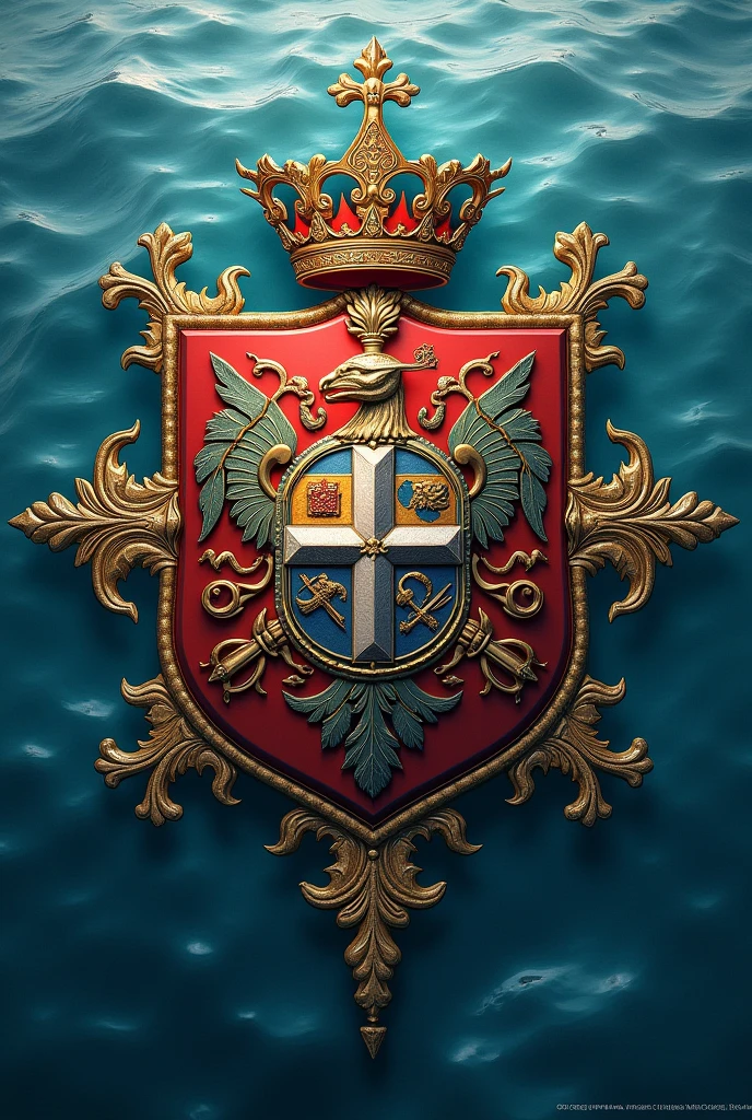 A simple, fantasy, medieval emblem of a kingdom on water