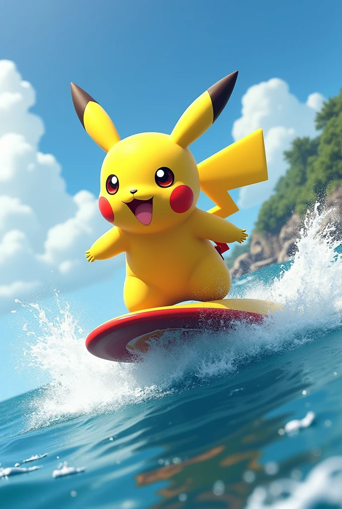 Different illustrations of Pikachu doing the water sport wingfoil