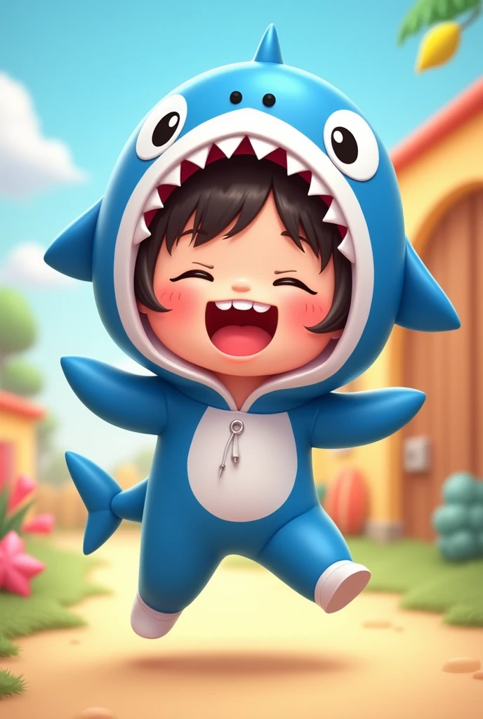 Chibi super happy  eyes closed
Girl 3  hooded costume baby shark pose