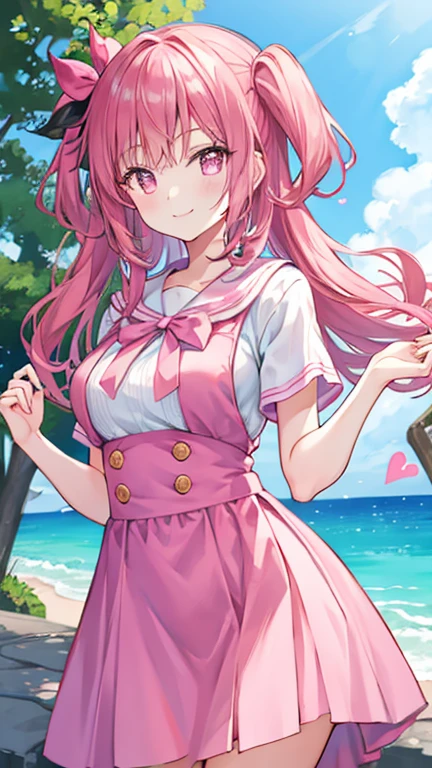 Smiling girl、heart、pink