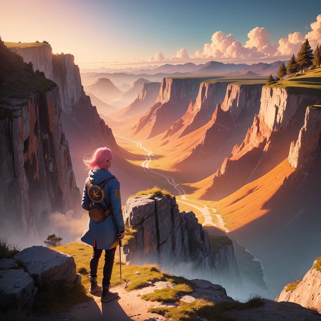 Create an inspiring and vibrant illustration titled 'Visualize to Achieve Success.' The image should depict a person standing at the edge of a cliff, gazing out at a breathtaking sunrise over a vast landscape filled with mountains and valleys. The sky should be painted in warm hues of orange, pink, and gold, symbolizing hope and new beginnings. Surround the person with ethereal, glowing symbols of success such as trophies, books, and pathways leading to various achievements. The overall mood should evoke feelings of determination, ambition, and the power of visualization in achieving one's dreams." Feel free to adjust any elements to better fit your vision! Write the title on image
