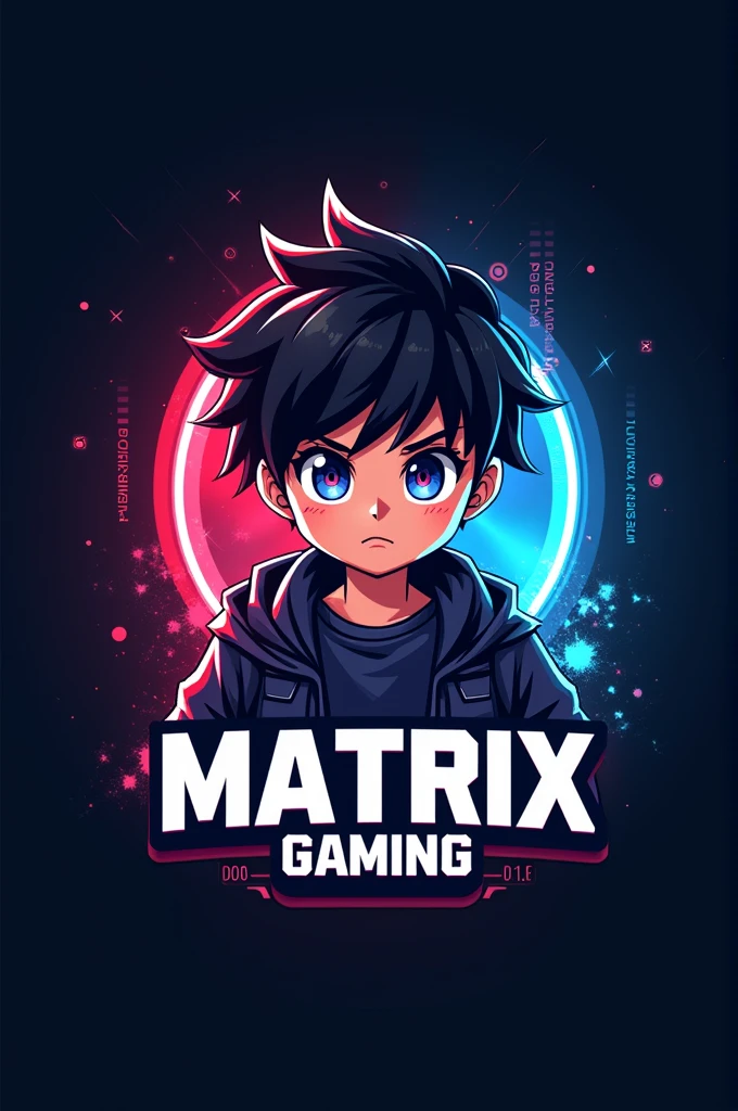 Make a gaming logo with the name of Matrix Gaming behind name a anime boy