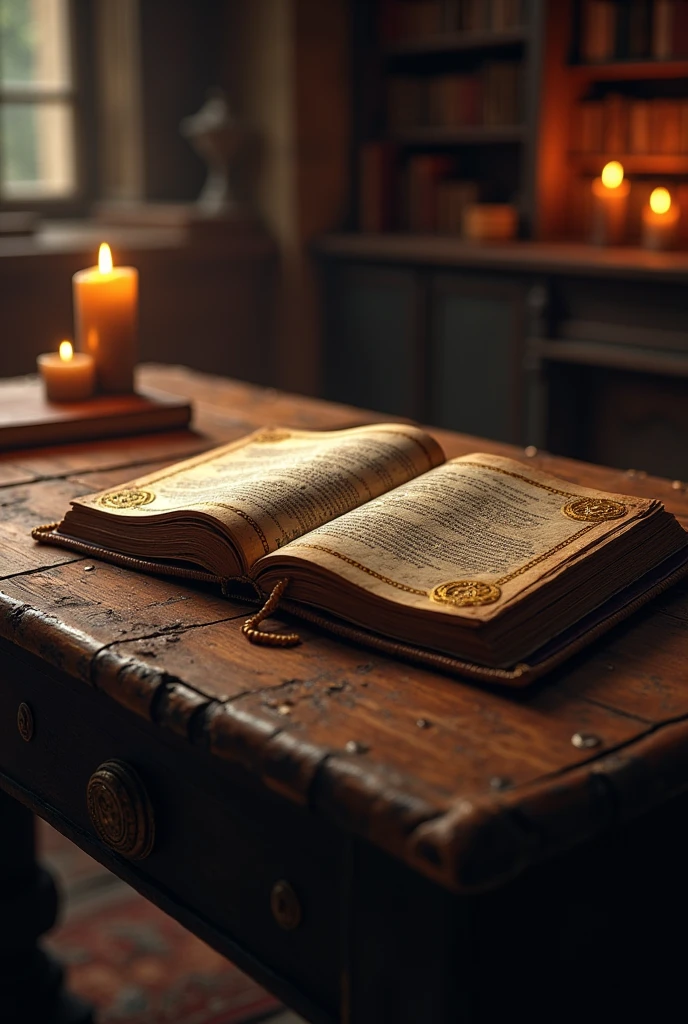 old magic book in table uper view