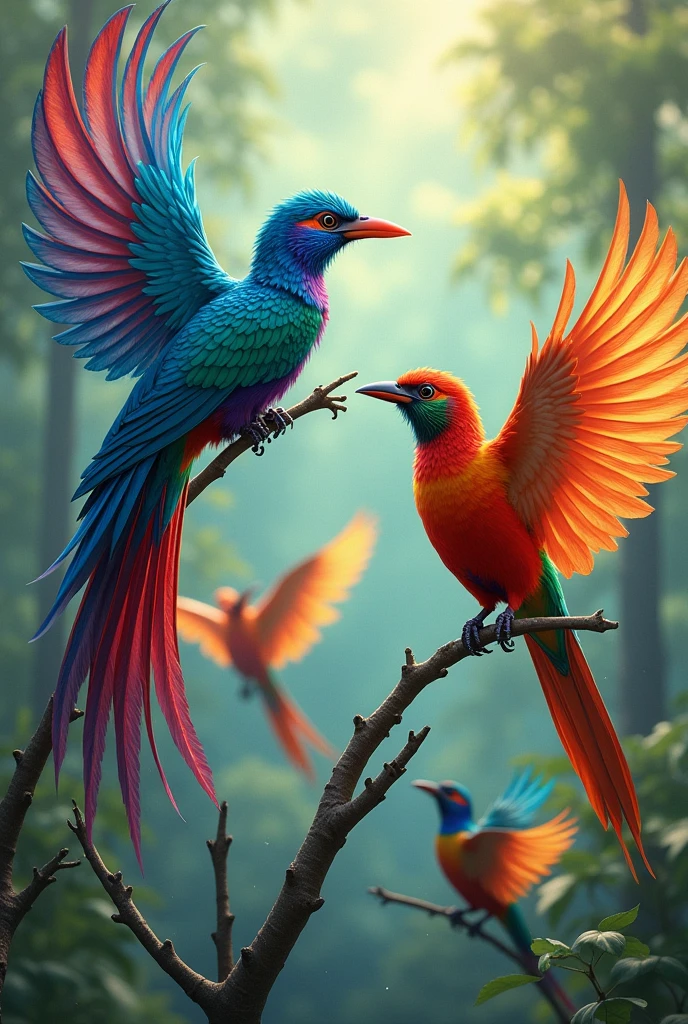 buetiful birds with vibrant feathers.