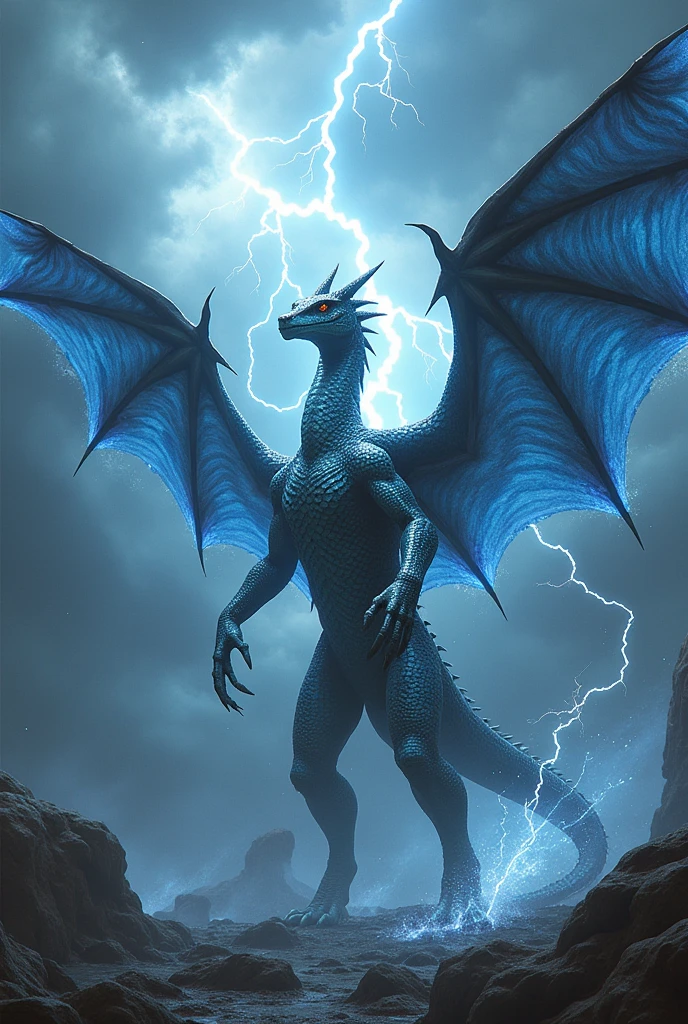 A Lightning basilisk with wing and claws and metal scales