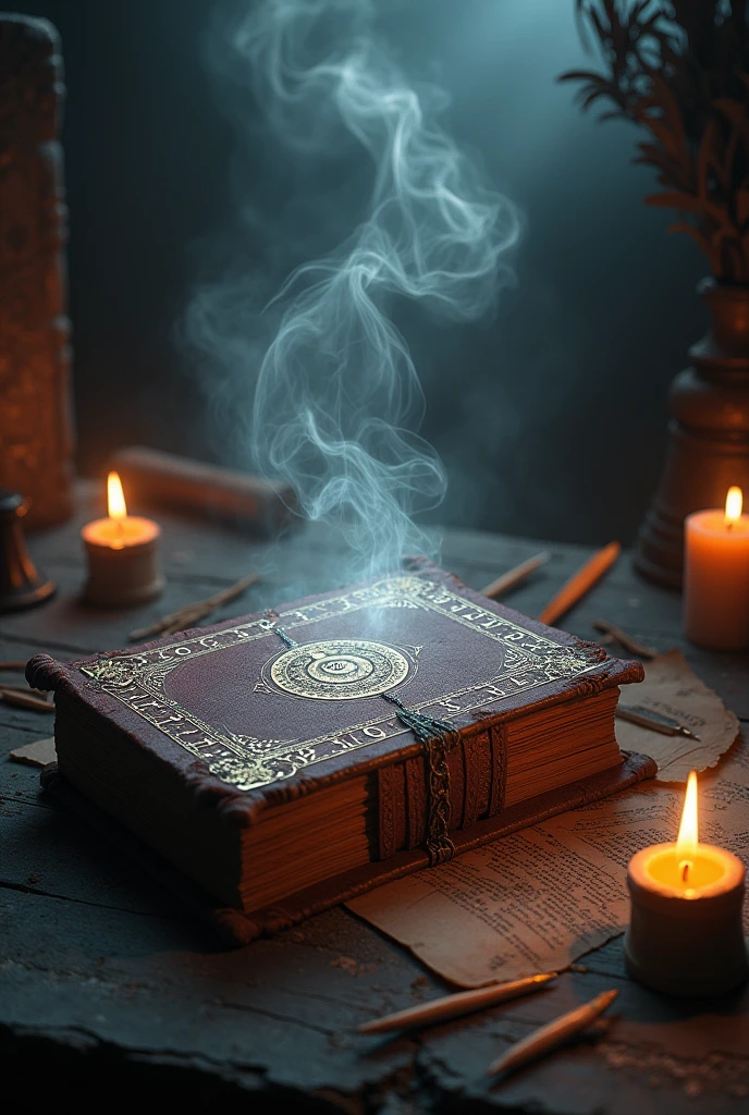 Old magic book with fires