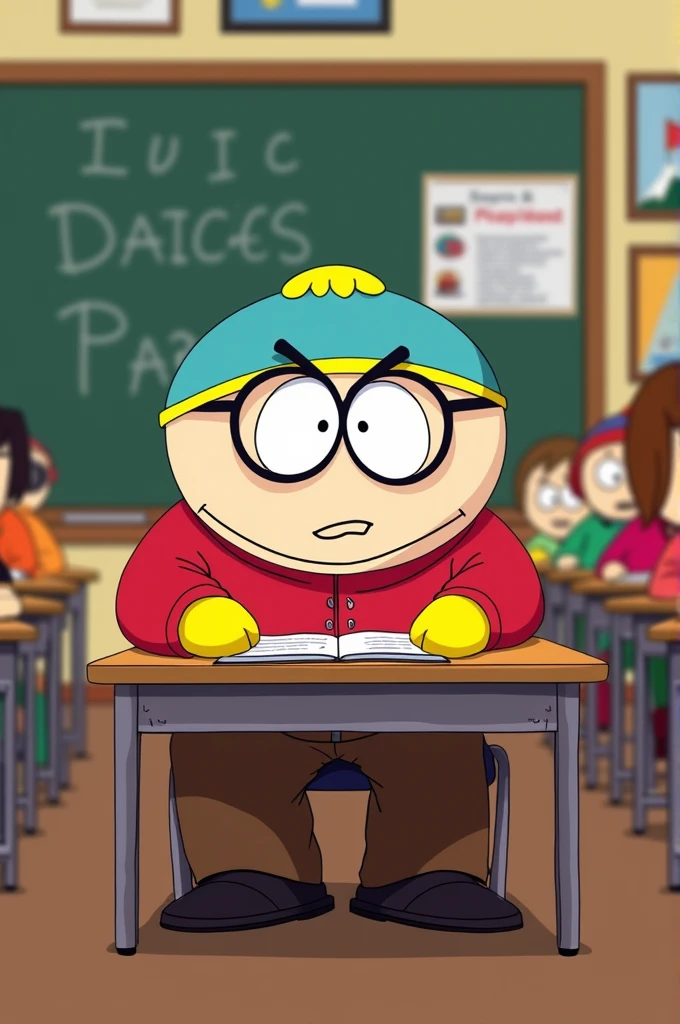 Eric Cartman in the classroom with glasses