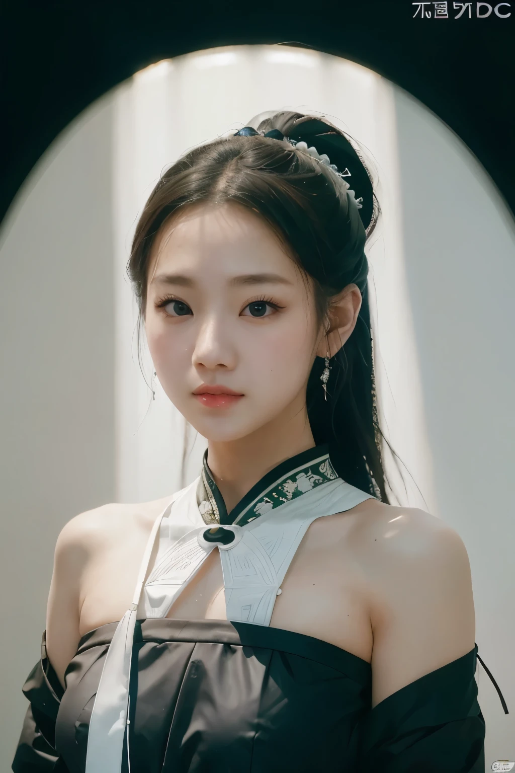1 woman, black dress, white background, one girl, Ancient Chinese costumes, Telegraph slang, rays of sunlight, clear face, Clean white background, masterpiece, super detailing, an epic work, hyper hd, high quality, The contents are very detailed., official art, Unity8k Wallpapers, super detailing, 32K