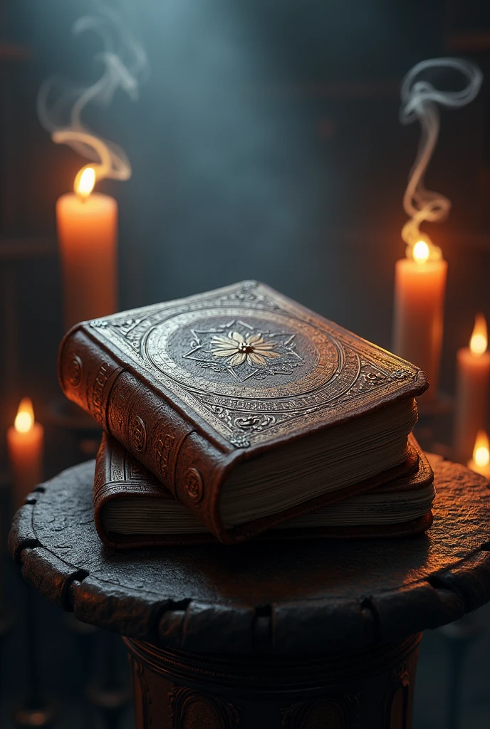 Old magic book with fires