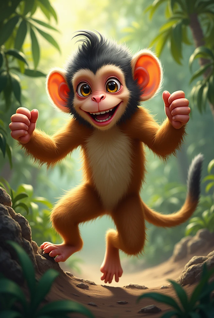A playful monkey, either a capuchin or a spider monkey, with a cheeky expression.