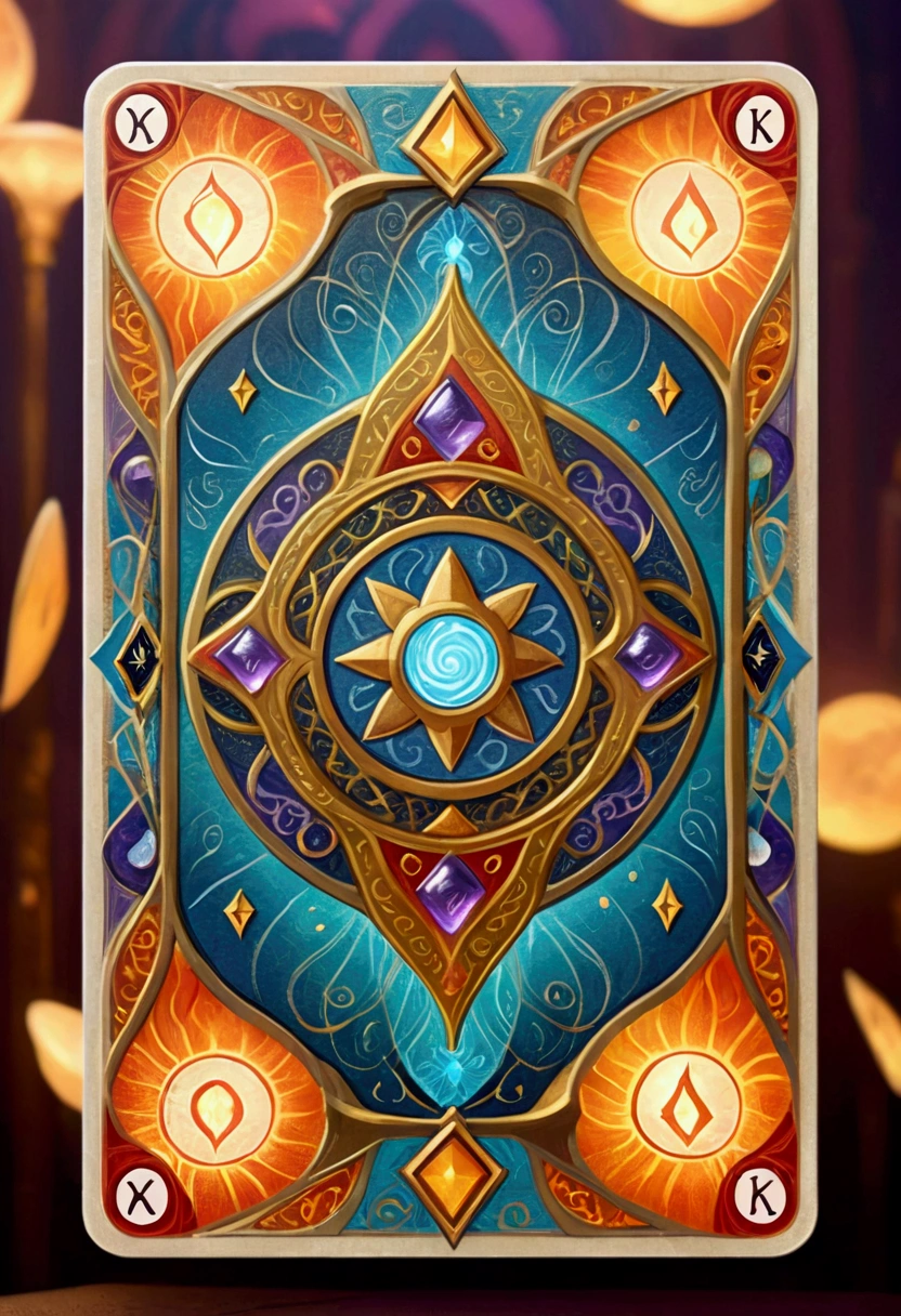 MTG, CCG, TCG, Card Game design, Dixit Card Generator page, a detailed fantasy card game, One playing card, playing card with intricate patterns and designs, detailed magical runes and symbols on card, fantasy kingdom, colorful glowing, dramatic lighting, intricate details, 8k, high quality, masterpiece, best quality, very aesthetic, absurdres