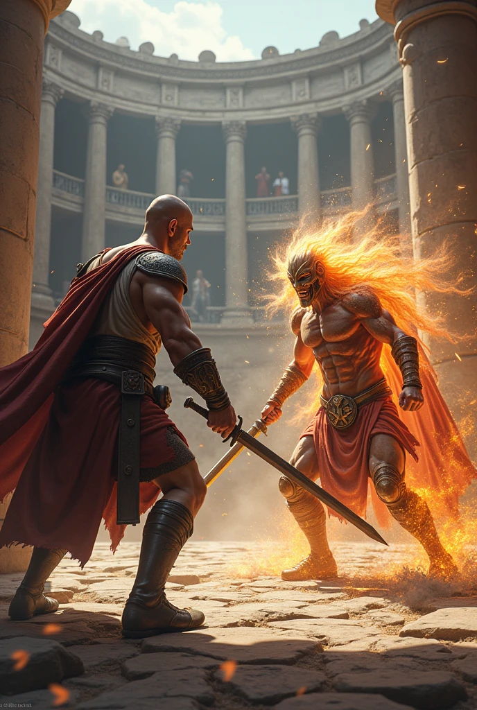 Gladius fighter with bald head fights Aura +100