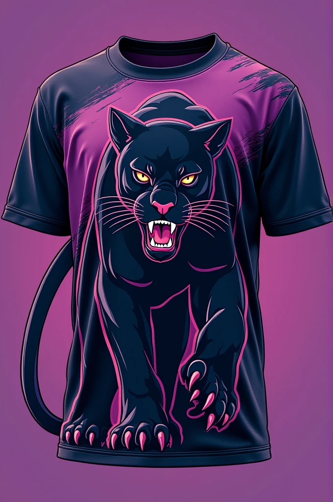 Purple third grade shirt with black details and a panther