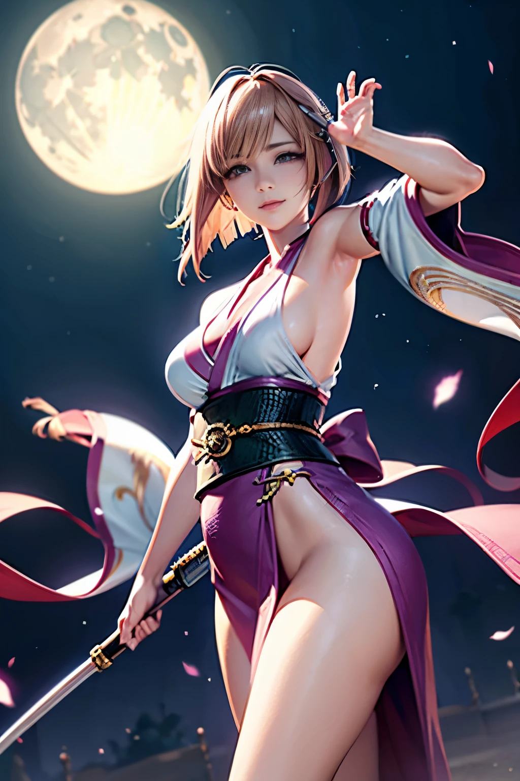 Final Fantasy Yuna Japanese Game Final Fantasy Yuna Full Body Fighting Woman Healing Magic Healing Beauty Beautiful Face Realistic 3D Anime Style 2.5D character Yuna from Final Fantasy perfect reproduction kawaii moonlight brown bob hair brownhaircolor bob hair style kimono-like cuffed clothing hakama Final Fantasy 7 game supple body gentle face smiling holding a cane stretching out hand holding a cane one hand outstretched aesthetic aesthetics photo-like anime realistic anime sexy kimono well-proportioned facial features kawaii idol face natural anime face beautiful girl beautiful woman natural facial expression well-proportioned face one hand outstretched fighting pose More perfect reproduction Final FANTASY7 yuuna under the moonlight background Big moon brownhaircolor soft color soft focus