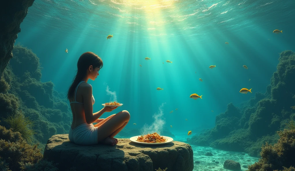 Eating fish in ocean