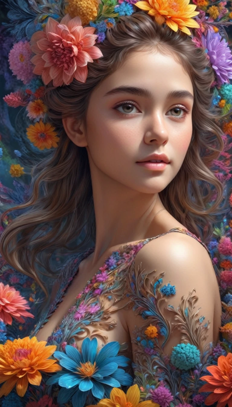 1girl,(masterpiece, top quality, best quality, official art, beautiful and aesthetic:1.2), (1girl), extreme detailed,flowers,(fractal art:1.3),colorful,highest detailed,ultra fotorealistic