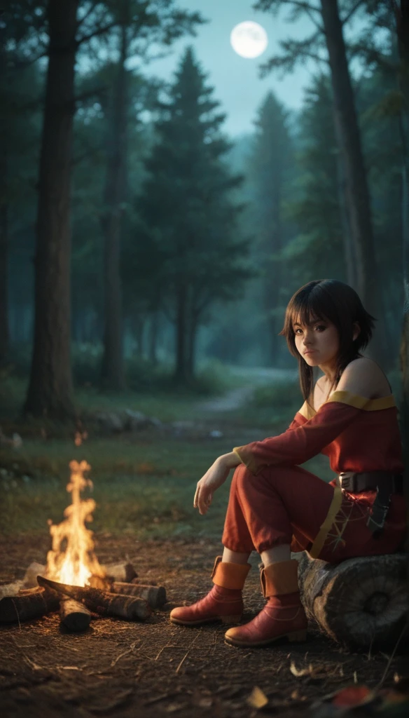 (zPDXL2), score_9, score_8_up, score_7_up, source_anime, 2d,
((1girl, solo, (megumin, konosuba), wide samurai pants, geta footwear, near campfire, lean back, tree, sits across-legged, hands on knees, fresh scars, (medium breasts), looking at viewer, facing viewer,side view)), forest background, dark forest, night time, fire, campfire,
,AissistXLv2, unaestheticXL_bp5, SimplePositiveXLv2, zPDXL2 PonyXLV6_Scores