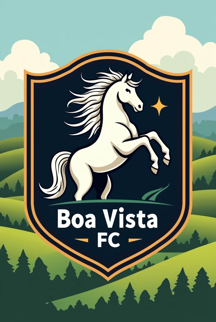 shield of a football team from a farm called Boa Vista with a horse, must have the name "Boa Vista FC" no shield