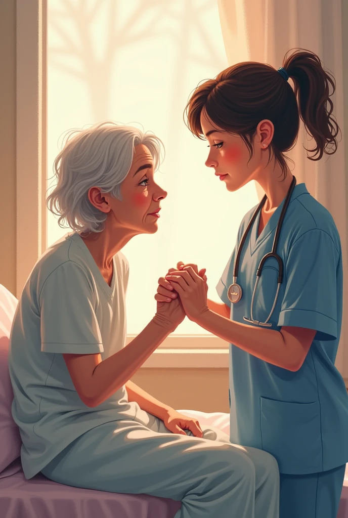 Illustration of a patient and a caregiver holding hands