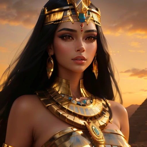 close up of woman wearing golden headdress and necklace, beautiful Cleopatra, Cleopatra portrait, beautiful goddess, cinematic goddess close shot, Egyptian princess, portrait of a beautiful goddess, goddess. extremely high detail, cinematic goddess shot, gorgeous woman, Egyptian, Cleopatra, a stunning portrait of a goddess, wearing an Egyptian crown, gorgeous beautiful woman, Ancient Princess Libu