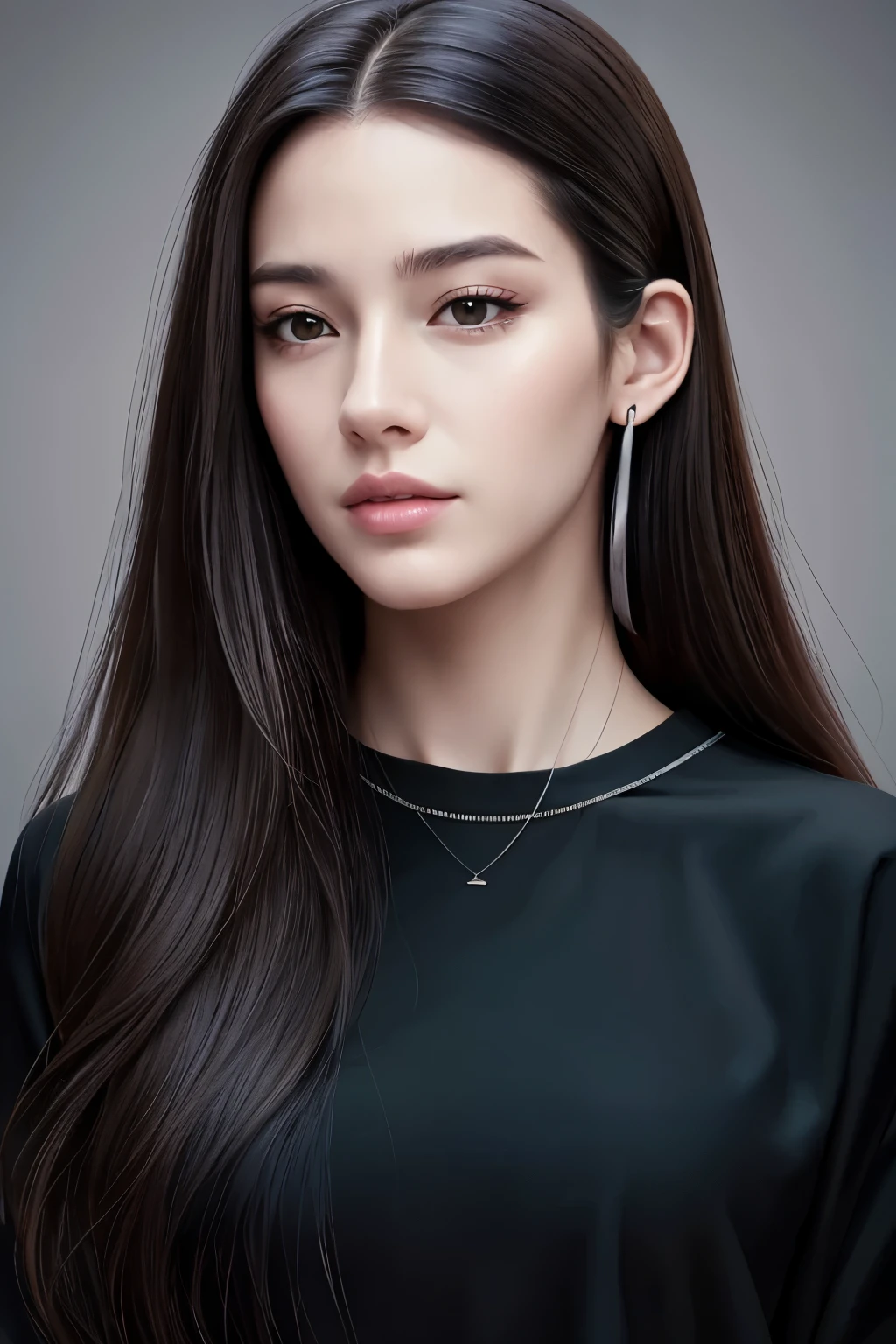 Portrait of a woman with long hair wearing a black shirt, Digital Illustration Portrait, In Bowater&#39;s art style, Portrait of Blackpink Josh, Digital Portrait, Digital Art Portrait, realism art style, high quality portrait, 🤤 girl portrait, realistic art style, # 1 Best digital painting ever, #1 Best digital painting ever, glossy digital painting