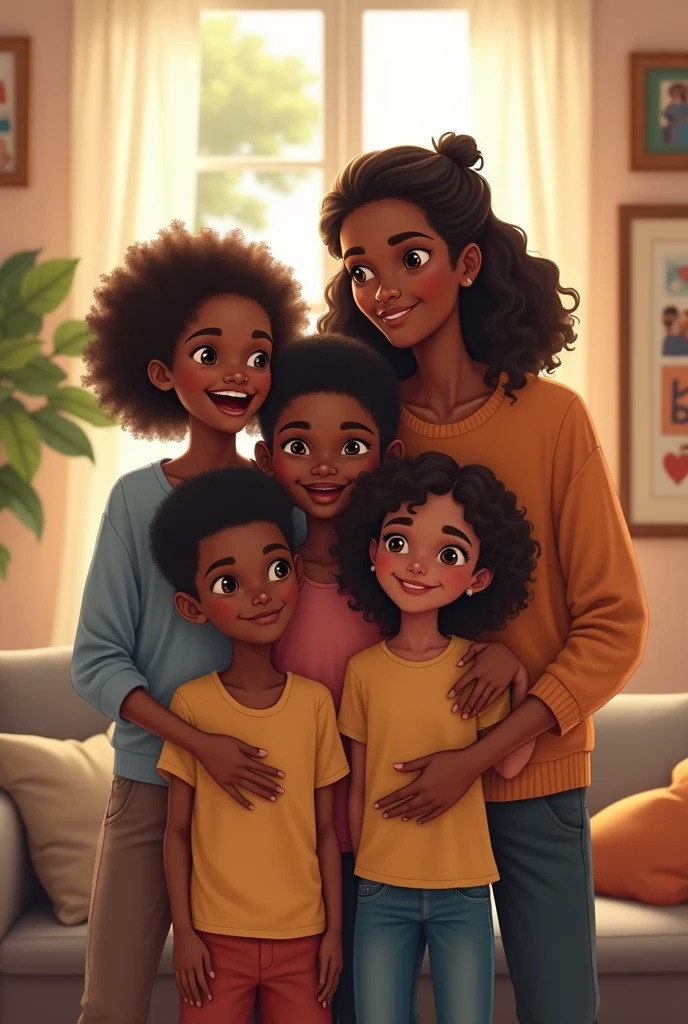 A family photo with black father, white and fat mother one brother and 5 sisters with yellow habsha(tebebe)