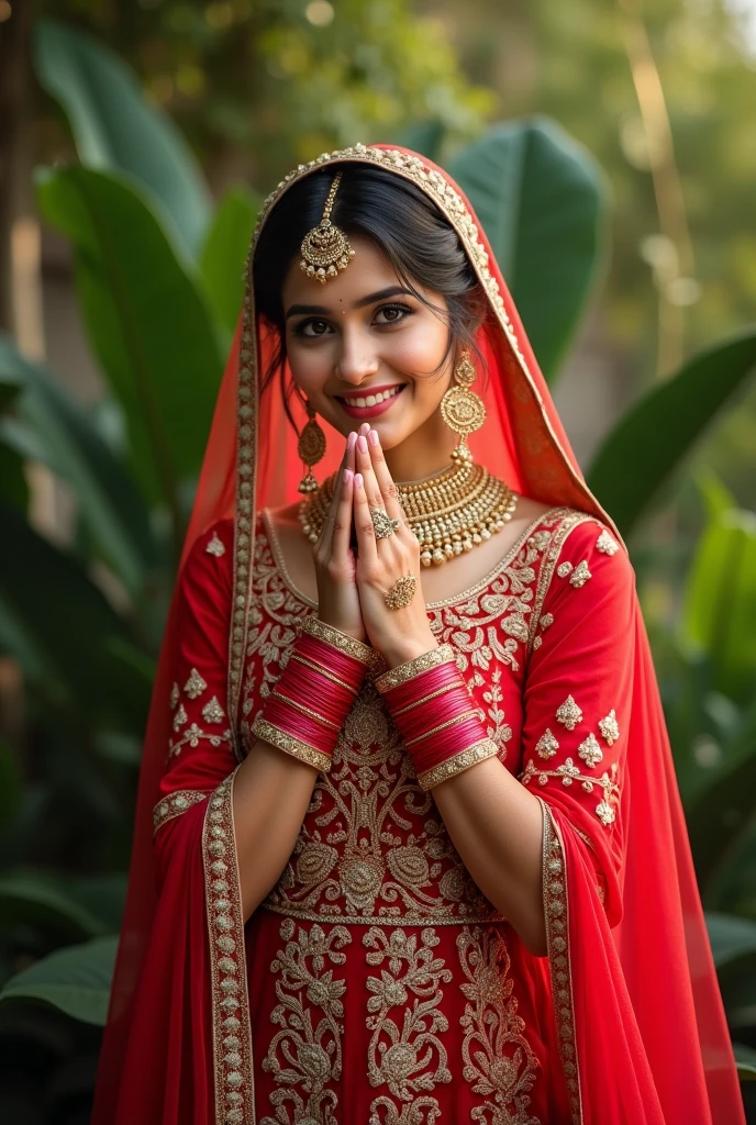 Punjabi bride with red bangles in suit