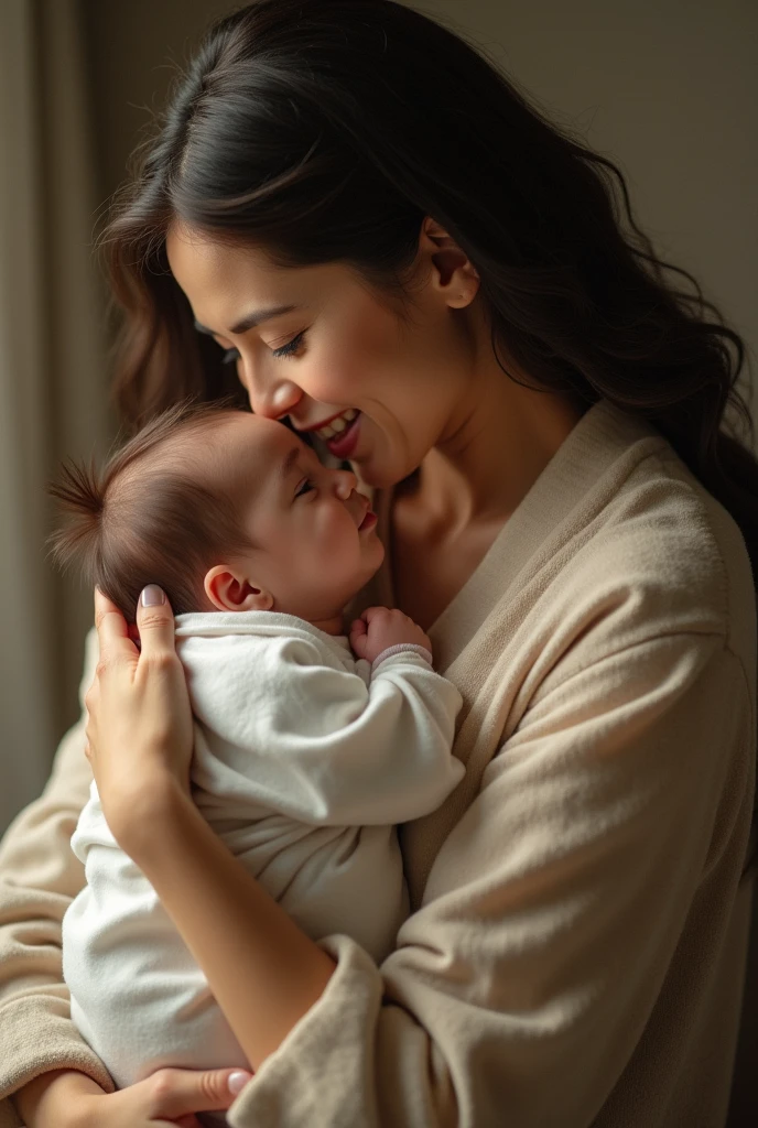 Create a image of a mother with her baby