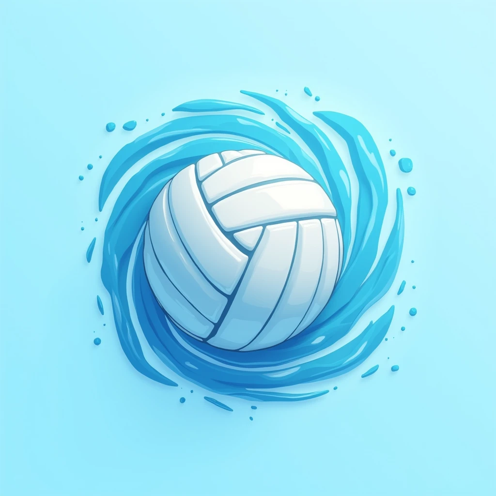 logo of a volleyball surrounded by a whirlpool, minimalist logo , 2d, light blue water background. The background under the ball has ripples like the sea being reflected in the sunlight., Sparkling Blue Volleyball, Unique combination with the volleyball is the text: "CVC".  Logo. strong. Water surrounds the ball generously, free, soar. Strong style, dynamic, energy, matter, cool. strong, bold, full. Clear blue water with ocean-like background