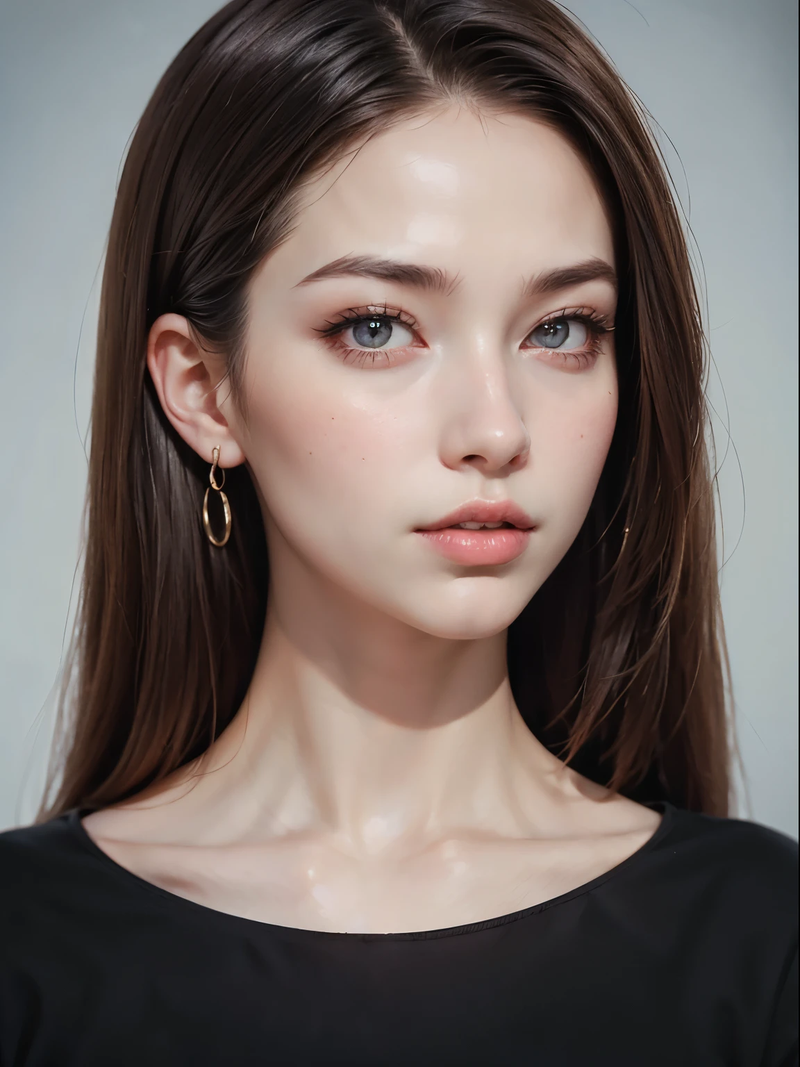 Portrait of a woman with long hair wearing a black shirt, Digital Illustration Portrait, In Bowater's art style, Portrait of Blackpink Josh, Digital Portrait, Digital Art Portrait, realism art style, high quality portrait, 🤤 girl portrait, realistic art style, # 1 Best digital painting ever, #1 Best digital painting ever, glossy digital painting