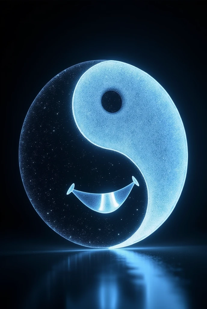 create a phosphorescent Yin and Yang image that has a smile that looks like a happy face