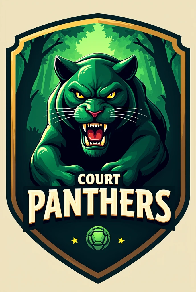  A shield for a soccer team with the green panther theme and put the name court panthers