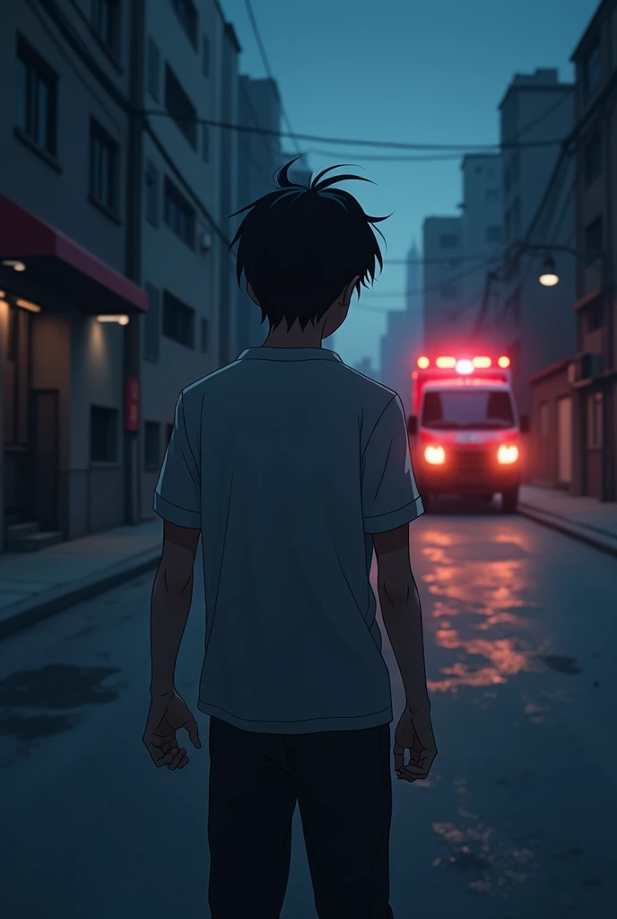 dark haired guy waiting for ambulance anime