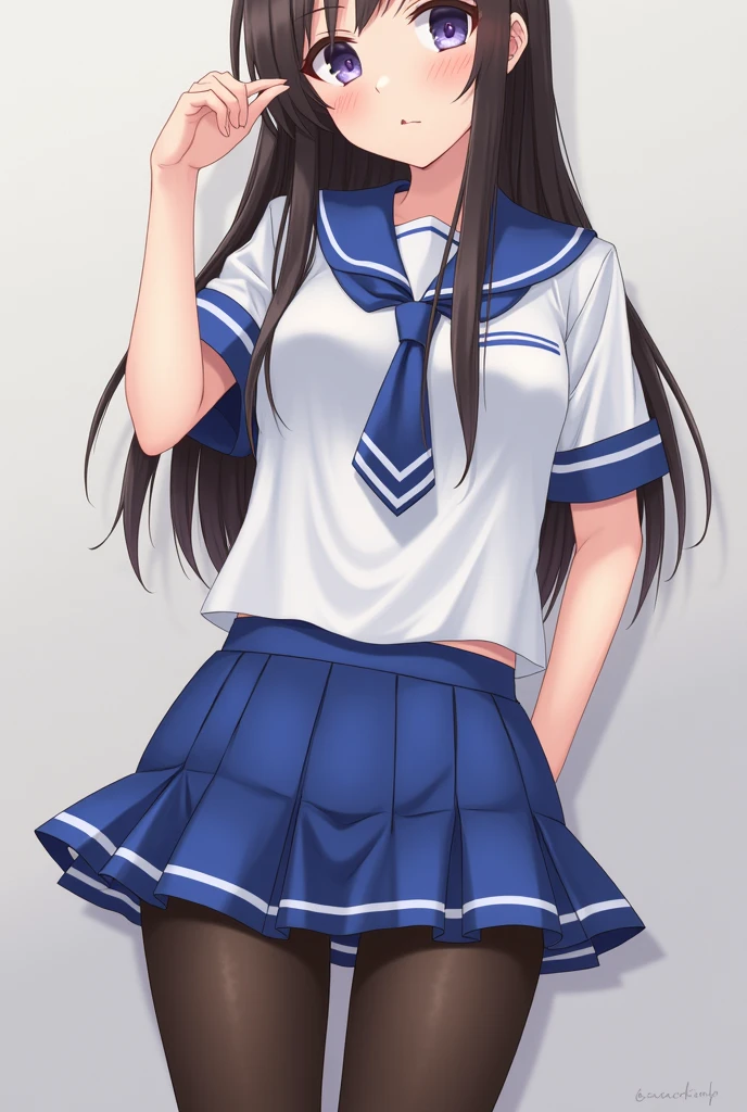 Cute Girls、Idol、 uniform、Blue mini skirt、Black Pantyhose、sit A vibrator is put in her pussy looks comfortable Wet