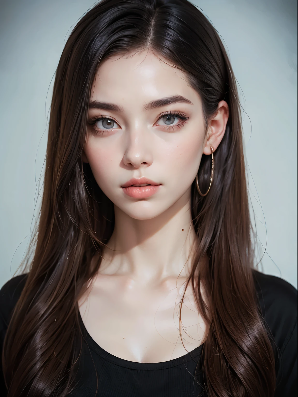 Portrait of a woman with long hair wearing a black shirt, Digital Illustration Portrait, In Bowater's art style, Portrait of Blackpink Josh, Digital Portrait, Digital Art Portrait, realism art style, high quality portrait, 🤤 girl portrait, realistic art style, # 1 Best digital painting ever, #1 Best digital painting ever, glossy digital painting