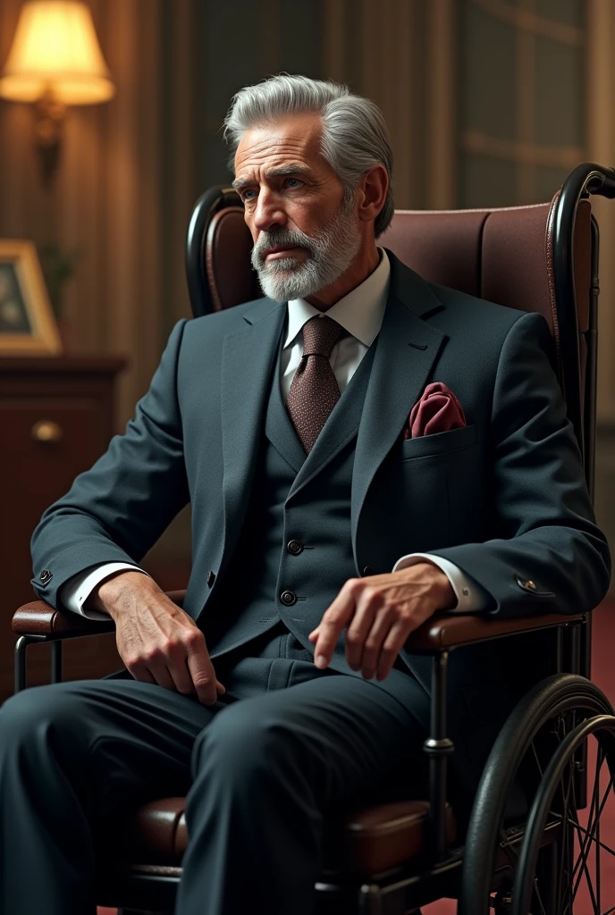 Handsome Old man bruce wayne in a wheel chair